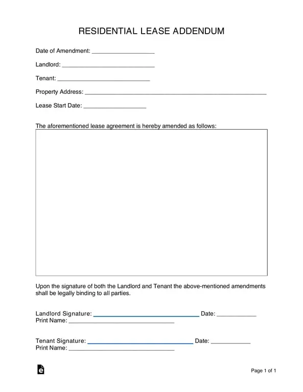 Get the most current Residential Lease Addendum - Tenant Landlord Agreement Amendment form now