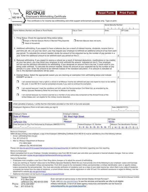 Get the most current Missouri Pay Slip Tax Filing and Withholding Adjustments form now