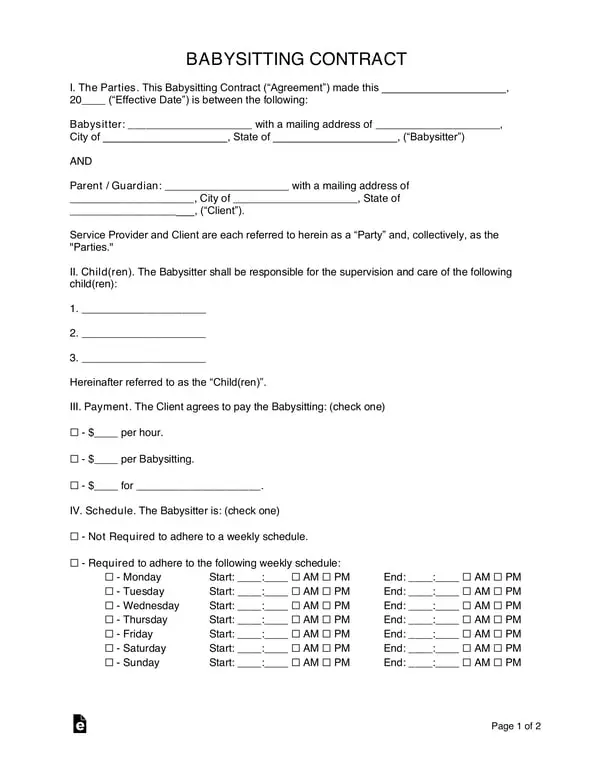 Get the most current Babysitting Contract Agreement for Caregiver and Parent form now