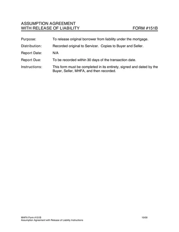 Get the most current MHFA Form #151B - Assumption Agreement with Release of Liability for Minnesota Property form now