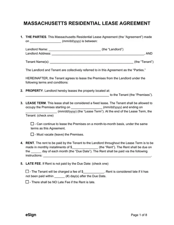 Get the most current Massachusetts Residential Lease Agreement form now