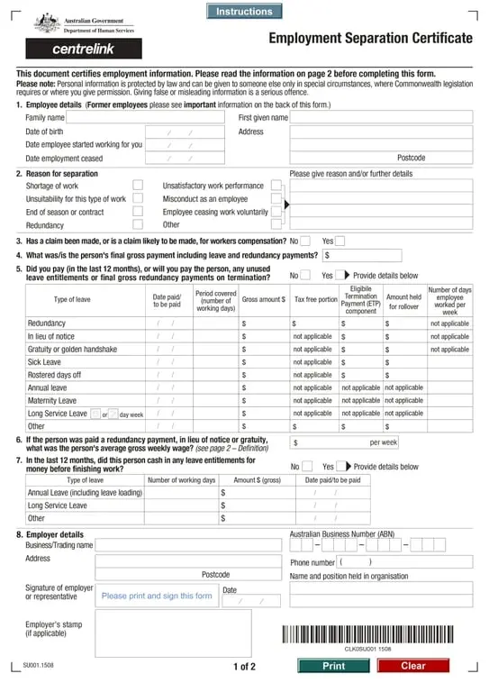 Get the most current Employment Separation Certificate – Job Termination Documentation form now