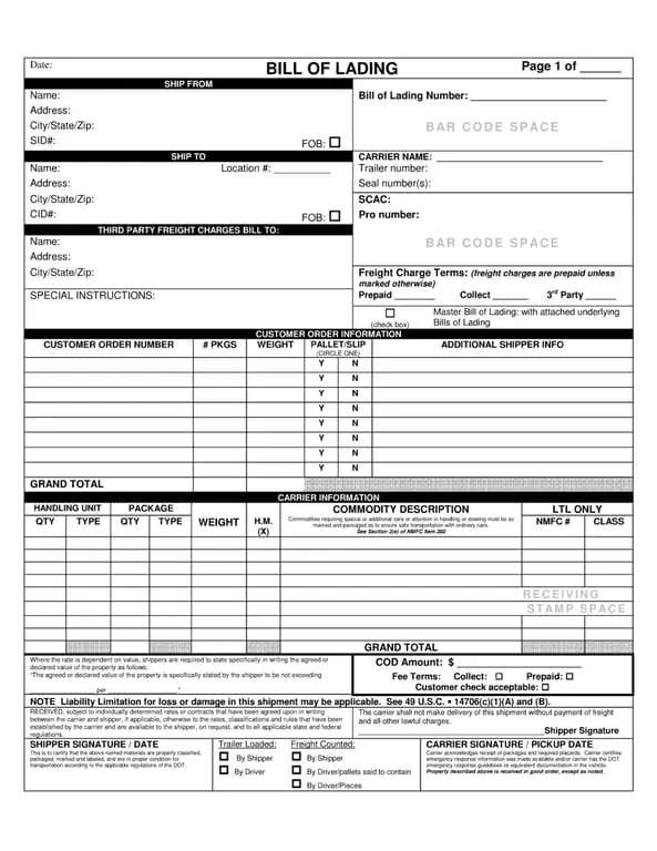 Get the most current Bill of Lading form now
