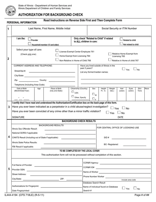 Get the most current Illinois State Authorization for Background Check - Key for Child Safety form now