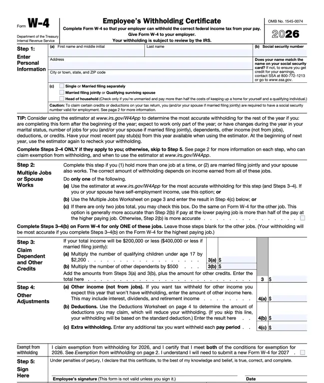 Get the most current W-4 – Employee’s Withholding Certificate form now
