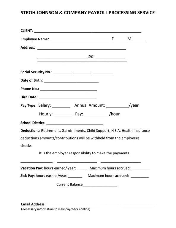 Get the most current Ohio Payroll Processing Service - STROH JOHNSON & COMPANY form now