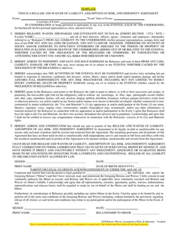 2020 Event Liability Waiver and Risk Assumption Template form preview