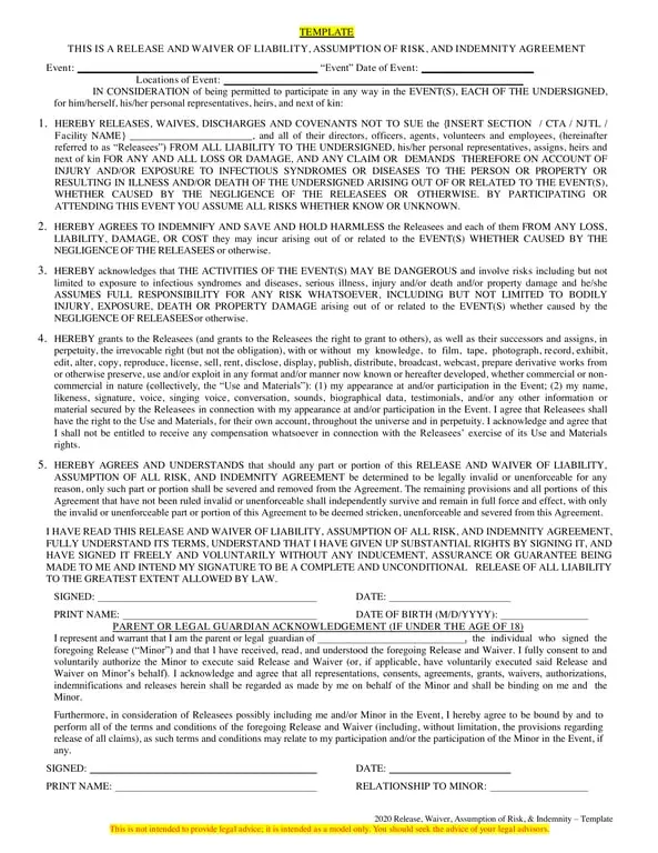 Get the most current 2020 Event Liability Waiver and Risk Assumption Template form now