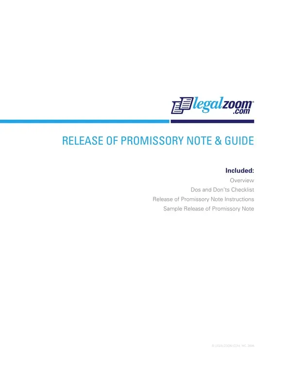 Get the most current LegalZoom Release of Promissory Note Agreement - Concluding Loan Obligations form now