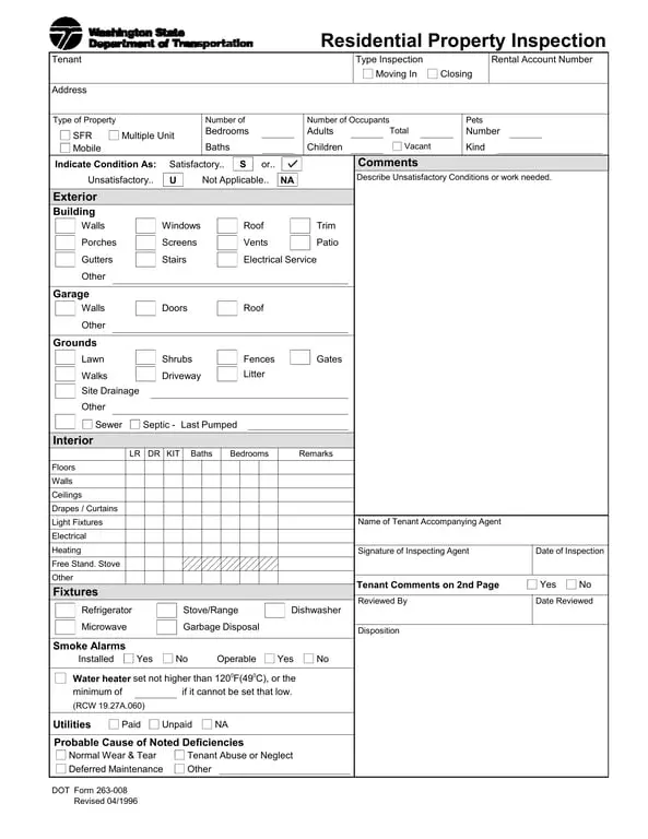 Get the most current Washington Residential Rental Inspection Report form now