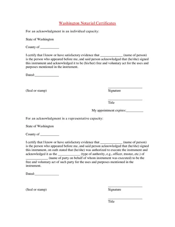 Get the most current Washington Notary Acknowledgement for Verified Signatures form now