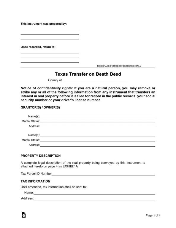 Get the most current Texas Real Property Transfer on Death Deed Overview form now