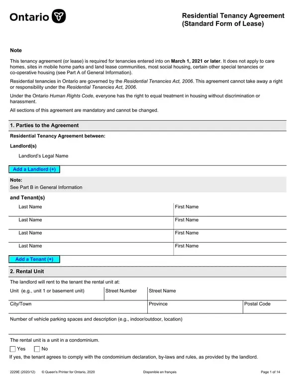 Get the most current 2229E Residential Tenancy Agreement Ontario - Essential for Post-March 2021 Tenancies form now
