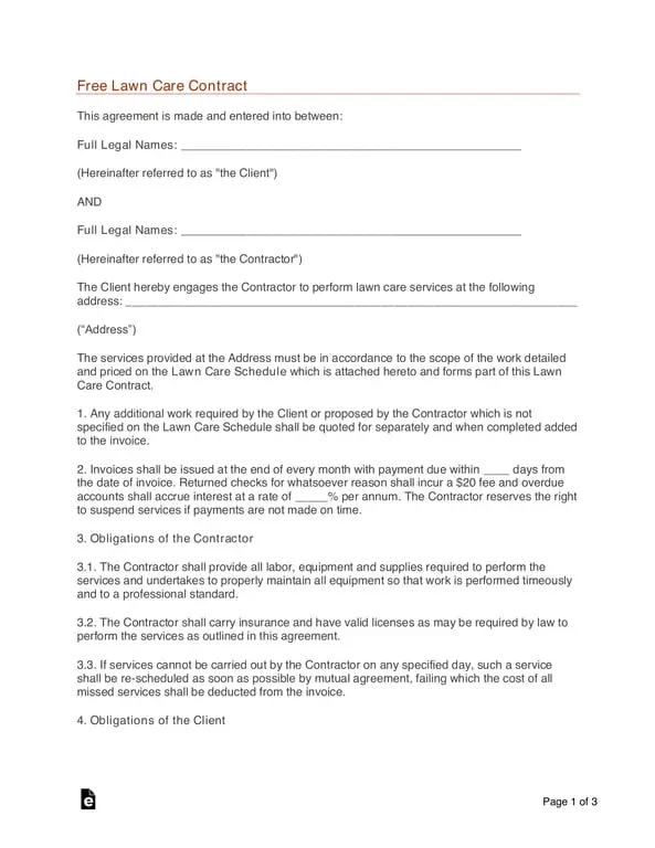 Get the most current Lawn Care Contract Agreement for Scheduled Services and Additional Work Billings form now