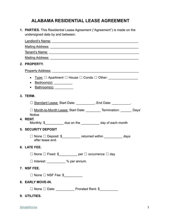 Get the most current Alabama Residential Lease Agreement Details and Procedures form now