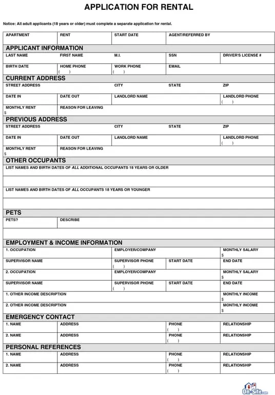 Get the most current Rental Form form now