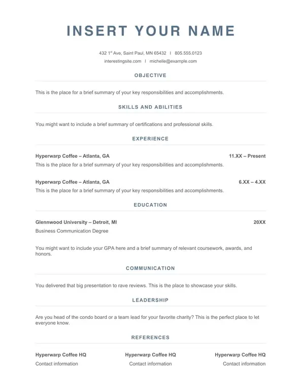 Get the most current ATS simple food service resume form now