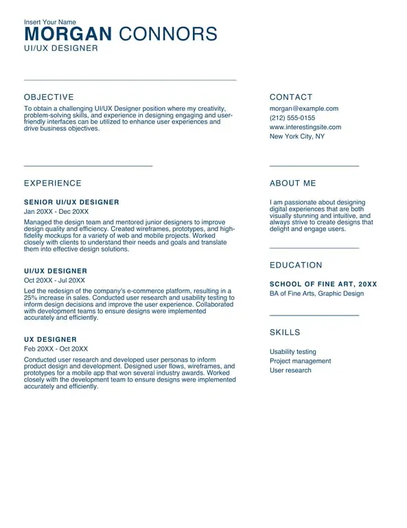 Get the most current Simple UIUX designer resume form now