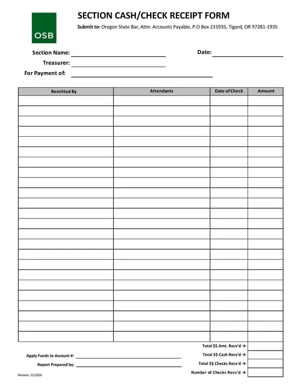 Get the most current Oregon State Bar Cash and Check Receipt Tracker form now
