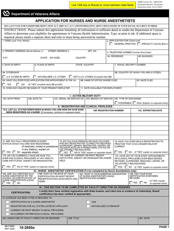 Get the most current 10-2850a – VA Application for Registration as Health Care Provider form now