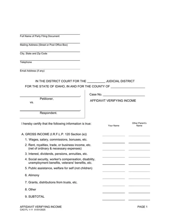 Get the most current Idaho Income Verification - CAO FL 1-11 form now