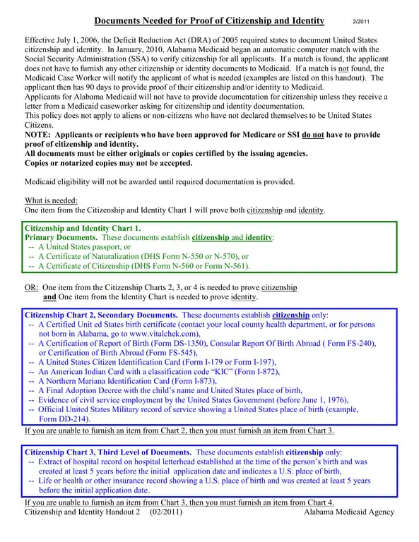 Get the most current Alabama Medicaid Identity Verification under DRA 2005 form now