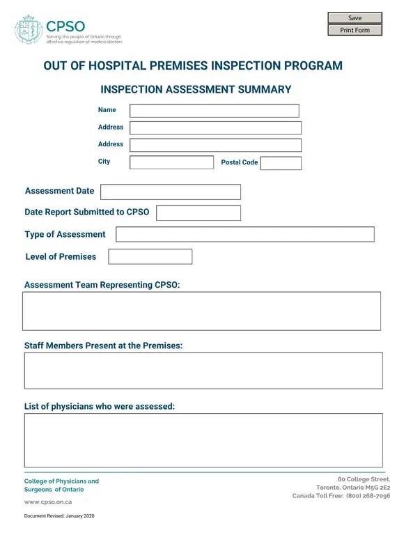 Get the most current CPSO Wyoming Out of Hospital Premises Inspection Report form now