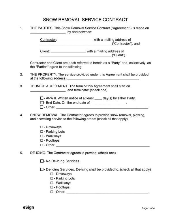 Get the most current Snow Removal Service Contract Agreement form now