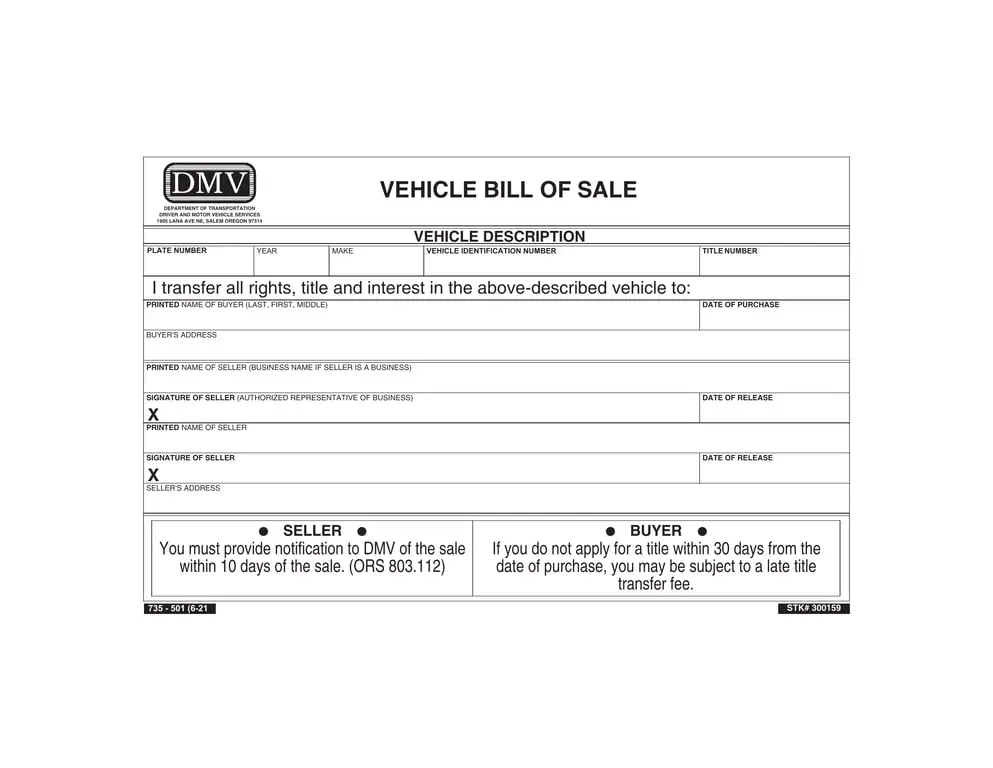 Get the most current Oregon DMV Vehicle Sale Notification and Title Transfer Notice form now