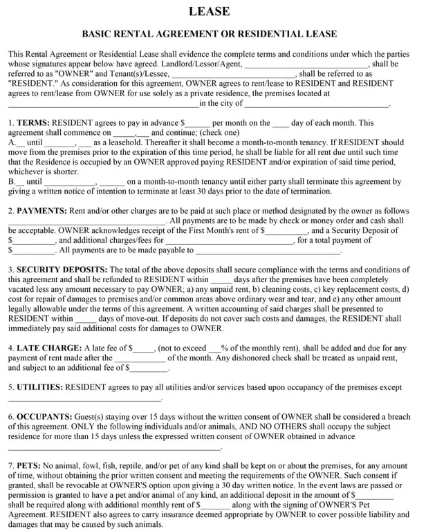 Get the most current Lease Agreement Form – Residential Rental Contract form now